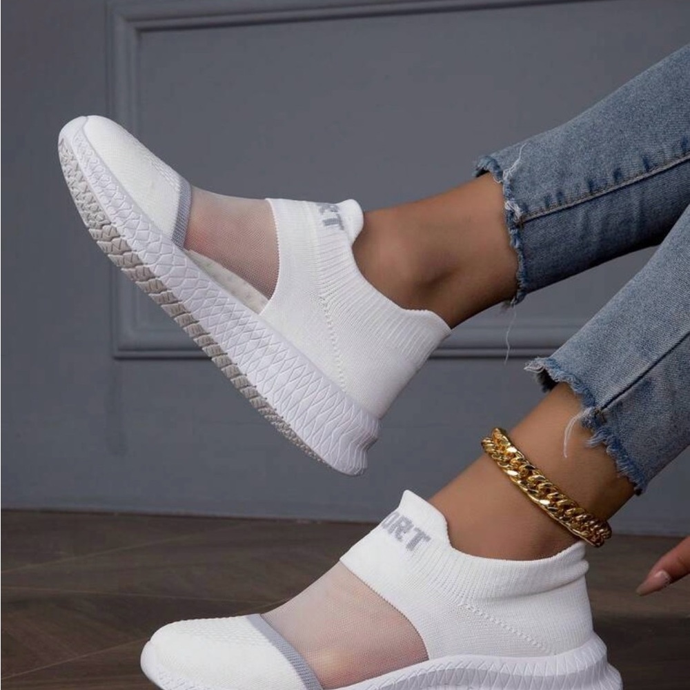 SHEIN White Mesh Slip-On Sneakers